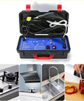 Portable Cordless Steam Cleaner For Car And Home Use. High pressure handheld steamer in a carrying case, designed for easy cleaning.