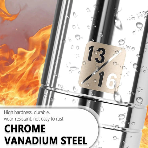 Close-up of a 13/16 Inch Magnetic Spark Plug Socket with 3/8 Drive, 6 Point Thin Wall Design in chrome-vanadium steel.