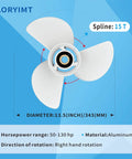 13 1/2 X 15 Outboard Propeller For Yamaha Engines 60HP Through 130HP, 3 Blade, Right-Hand Rotating, Premium Aluminum Alloy