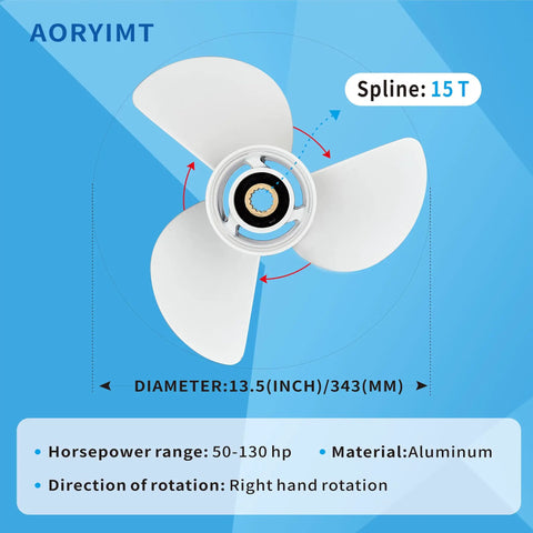 13 1/2 X 15 Outboard Propeller For Yamaha Engines 60HP Through 130HP, 3 Blade, Right-Hand Rotating, Premium Aluminum Alloy
