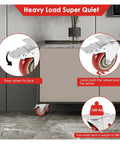 Heavy Duty Polyurethane Caster Wheels Set Of Four With Silent Swivel Rollers And Dual Locking Brakes for Tool Chests detail on locking mechanism.