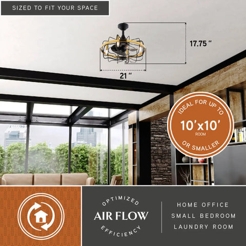 HomeStock Modern Industrial 21-Inch Ceiling Fan with Dimmable Light Kit and Remote Control for Small Rooms mounted in a stylish space.