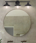Three Light Bathroom Vanity Light With Industrial Vintage Farmhouse Rustic Style Black Matte Finish Wall Sconce Fixture For Bathrooms And Powder Rooms That Slaps above round mirror.