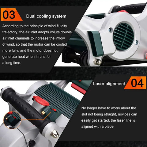 Dust Free Wall Groove Cutter With 9000 RPM Motor, 4800W Copper Wire Power featuring dual cooling and laser alignment features
