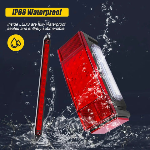 LED Boat Trailer Lights Kit With 25 Foot Wiring Harness Submersible Stop Brake Turn Tail Lights in water splash demonstration