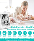 3 Pack Indoor Humidity Meter Hygrometer With Digital Room Thermometer For Home And Nursery, Accurate Temperature And Humidity Readings, Emoji Display For Easy Comfort Tweaks, Ideal Humidity Sensor For Baby Room, white digital display shown in nursery