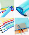 Slick Clear Plastic Zipper Document Bags Pack of Fifteen in Five Bright Shades With No Sweat Closure and Handy Wrist Loop for Receipts Checks Paperwork and All Your Gear in various colors and sizes.