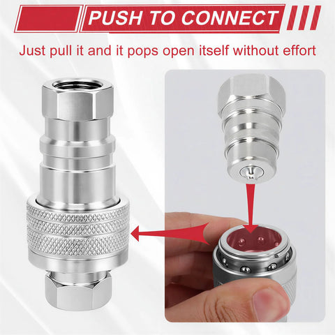 Front view of a silver hydraulic quick-connect coupling with dust cap, 1/2 in NPT thread