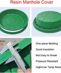 Heavy-Duty Resin Garden Manhole Cover With Frame And Access Hole For Lawn And Landscape Drainage, side view with measurement