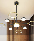 Modern Farmhouse Black And Gold LED Pendant Light 7 Light Sputnik Chandelier Dope Modern Ceiling Fixture For Dining Room Kitchen Living Room Bedroom Foyer
