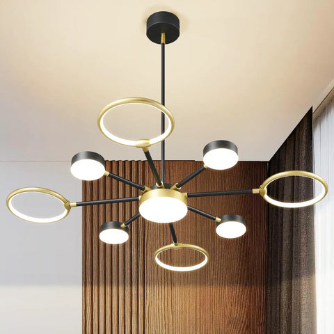 Modern Farmhouse Black And Gold LED Pendant Light 7 Light Sputnik Chandelier Dope Modern Ceiling Fixture For Dining Room Kitchen Living Room Bedroom Foyer