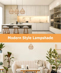 Natural Rattan Woven Pendant Lamp Shade With Hemp Rope Cover in modern kitchen and cozy living room setup