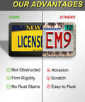 Matte Black License Plate Frames Made From Aluminum Heavy Duty Car Tag Covers, 2 Pack With Slim 2 Hole Design showing comparison.