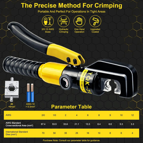 Hydraulic Crimping Tool And Cable Cutter Kit 10 Ton Crimper For 12 AWG To 2/0 Copper And Aluminum Wires 11mm Stroke 180 Degree Rotating Head Includes 9 Die Set For Electrical Terminal Cable Crimping