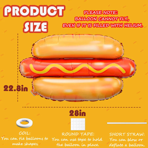 Product size guide for Giant Hot Dog Balloons Set Of 6 28 Inch Food Shape Party Decor For BBQ Picnic Birthday Summer Fun