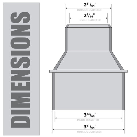 Illustration with dimensions of 4 Inch To Two And A Half Inch Reducer Hose Adapter For Dust Collection Converts Four Inch Hose To Two And A Half Inch Vacuum Fitting Must Have Shop Vacuum And Dust Collector Accessory For Port Connections On Larger Machinery.