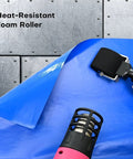 Two Inch Foam Seam Roller For Vinyl Wrap On Uneven Textured Surfaces and car wrapping rivet roller tool in use on blue vinyl.