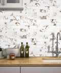 10 Sheet Subway Tile Peel And Stick Backsplash Kit With Self Adhesive PVC Tiles In Star White Marble And Light Grey Dolomite in kitchen