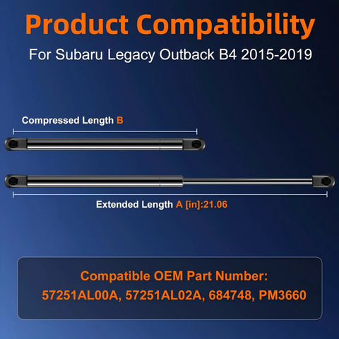 Two Pack Hood Lift Supports For Subaru Legacy Outback 2015 2019 Bonnet Shocks Replacement OE dimensions 21.06 in