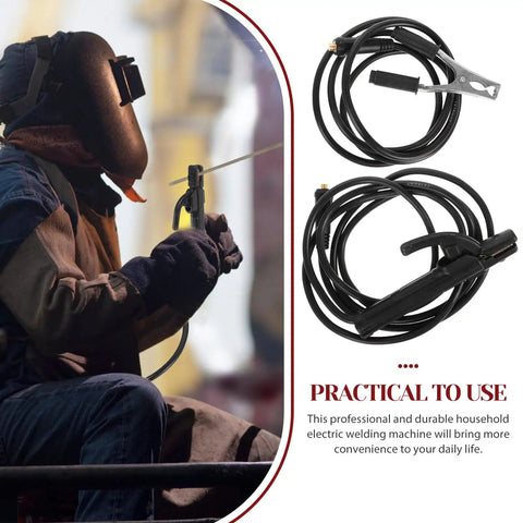 Person welding with Heavy Duty Welding Holder And Ground Clamp Set Perfect For Mma Machines With Sturdy Connectors for metal fabrication.