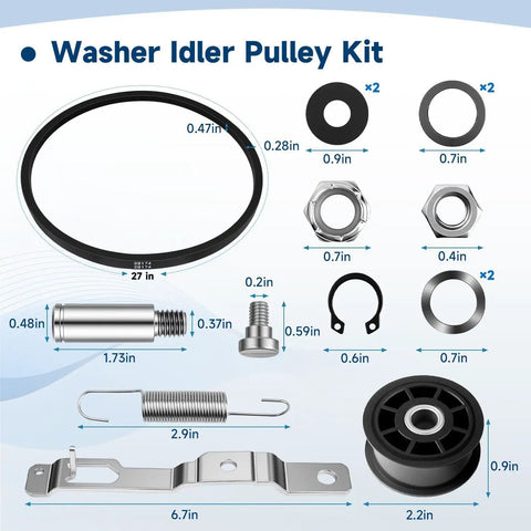 Washer Idler Pulley Kit With Lever And 27 Inch Belt Tensioner For Alliance Laundry Systems Speed Queen Huebsch Primus Unimac Ipso Cissell Econo Washers Replace 959P3 38174 38225p UNMC959P3 202032, black belt and metal parts