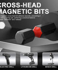 Cross-head magnetic bits for electric and lithium-ion drills, showcasing hex design for secure attachment, part of Kickass 16 Piece Wood Plug Cutter Drill Bit Set Featuring Straight And Tapered Heads Plus Masonry Bits And Screwdriver Tips Inside A Slick Carry Case For Smooth Woodworking Jobs.
