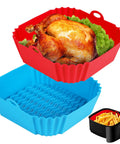 Two Pack 8 Inch Square Silicone Air Fryer Liners Reusable Inserts For 4 To 7 Qt Ovens Thick 67 Mil Food Grade Silicone Red And Blue Nonstick.