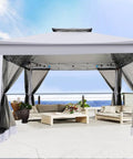12x12 Pop Up Gazebo On Clearance, Easy Up Metal Frame Outdoor Shelter With Waterproof Canopy, Mosquito Netting, on patio by the sea