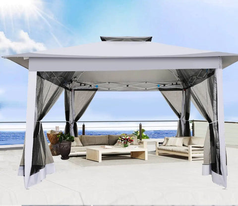 12x12 Pop Up Gazebo On Clearance, Easy Up Metal Frame Outdoor Shelter With Waterproof Canopy, Mosquito Netting, on patio by the sea