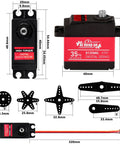High Torque 35KG Digital RC Servo 4.8 to 8.4V Full Metal Gear Waterproof 2 Pack with 25T Servo Horn and dimensions