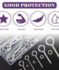 Carbon Steel Eye Bolt Screw And Nut Assortment Kit With Five Sizes 116 Pieces For Ornaments Toys Crafts Gifts And Hanging Objects From Walls Or Wooden Handles. Open box with eye bolts and hex nuts