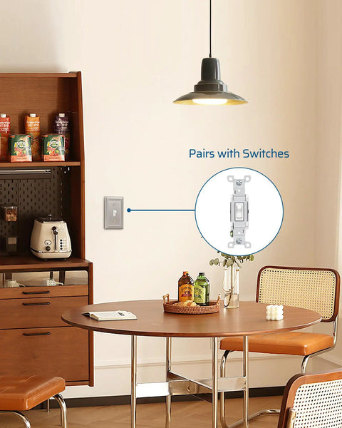 Dining room displaying Tough As Nails Metal Wall Plate For Single Toggle Switch Covers, Corrosion Resistant Brushed Nickel Finish, 4 Pack.
