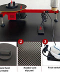 Heavy Duty Electric Stretch Film Packaging Machine With Quick Spin Turntable And Beast Mode Motor Drive, showing foot switch and turntable details.