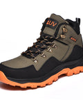 Waterproof Steel Toe Work Boots For Men With Wide Toe Design, olive green durable leather industrial footwear, side view