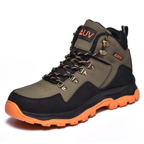 Waterproof Steel Toe Work Boots For Men With Wide Toe Design, olive green durable leather industrial footwear, side view