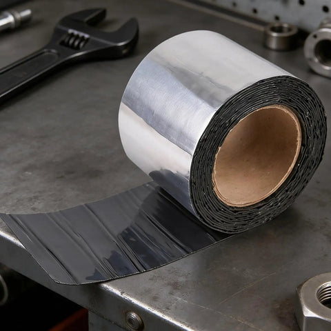 Heavy Duty Asphalt Sealing Tape Self Adhesive Waterproof Patch With Aluminum Foil for roof repairs on a workbench.