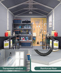 Interior of 8x6 Ft Outdoor Resin Storage Shed With Window And Floor Lockable Doors Waterproof Plastic Tool Shed With Sloped Roof