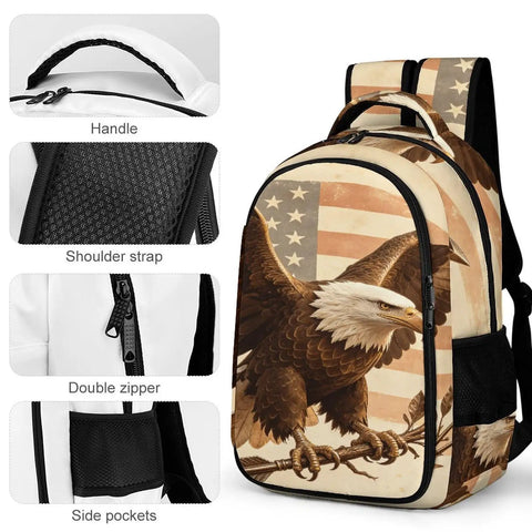 Antique Eagle Arrow Branch Printed Unisex Backpack Large Capacity Durable Polyester Daypack with smooth zipper and handle view