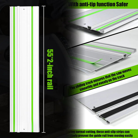 Top Shelf Track Saw Guide Rail Kit With Smooth As Butter Glide And Ultra Tough Aluminum Profile For TS55 TS75, 55-inch rail with anti-slip features.
