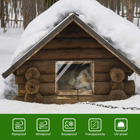 Straight Up Heavy Duty Clear Vinyl Tarp 3X6 Ft Transparent Waterproof Sheet With Reinforced Metal Grommets on dog house window