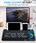 Glass Desk Whiteboard With Wireless Charger Stand, Dry Erase White Board With Built In Storage And To Do List Memo Notepad, showing phone charging