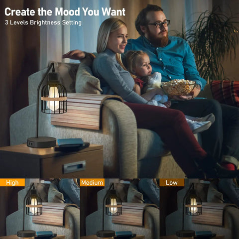 Family using Industrial Table Lamp Set Of 2 With Dual USB Charging Ports, 3-Way Dimmable Touch Control Bedside Lamps in living room