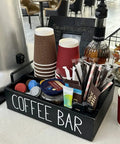 Farmhouse Style Wooden Coffee Station Organizer For Countertop With Handle, Four-Compartment Coffee Bar Accessories Holder