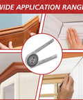 Precision Miter Angle Finder With Dual Rulers For Crown Molding And Baseboard Carpentry in use on various corners.