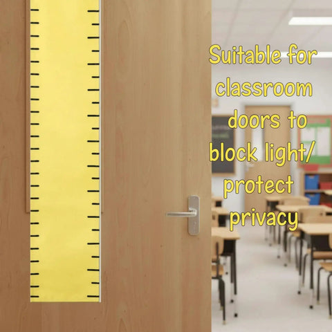 2 Pack Blackout Door And Window Curtains, Thick Polyester Light Blocking Covers in classroom setting, installed on door