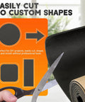Premium Neoprene Foam Rubber Sheet With Adhesive Backing cut to custom shapes for DIY projects, 1/8 inch thick with scissors.