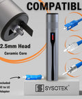 Sysotek Visual Fault Locator fiber optic VFL pen with retractable head; shows SC, FC, ST tips and SC to LC adapter