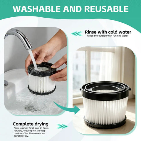 Hands washing Replacement HEPA Filters For 20V Cordless Handheld Vacuums Easy Swap Washable And Reusable 6 Pack in sink