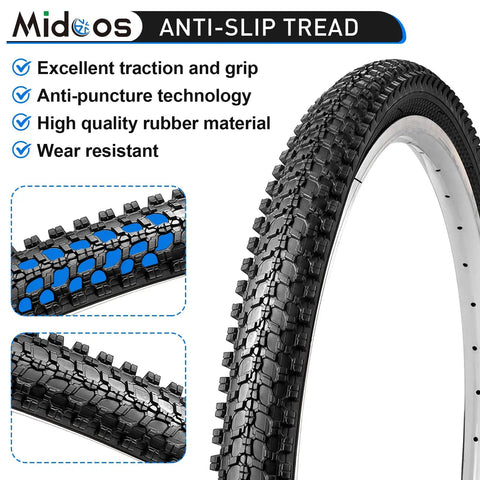 24x1.95 Mountain Bike Tire And Tube Set With Schrader Valve Includes 2 Tire Levers Compatible With 24 Inch MTB BMX Off Road Bikes
