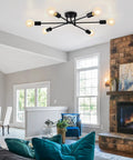 Dope Six Light Sputnik Black Chandelier Semi Flush Mount Ceiling Light With E26 Base LED Compatible in living room